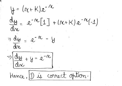 The Differential Equation Found By The Elimination Of The Arbitrary Constant K From The Equation
