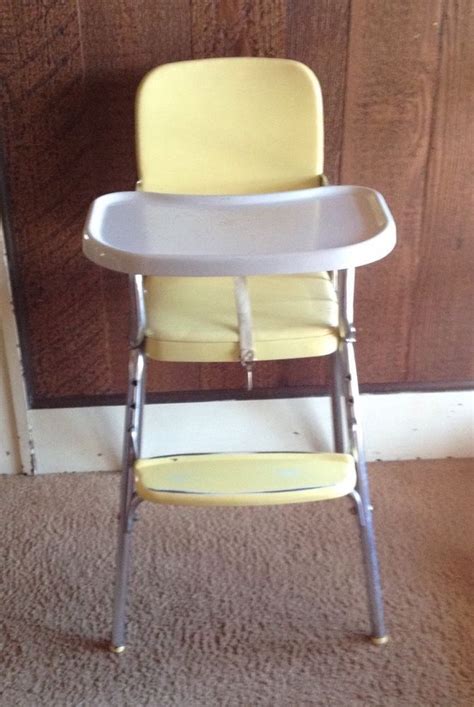 Vintage Cosco Padded Metal High Chair Vinyl Chrome Steel Yellow And White