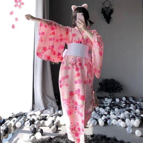 sexy pink kimono japanese sakura uniform big bowknot belt premium cosplay roleplay costumes