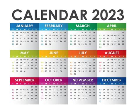 Colorful Calendar Year 2023 Vector Design Template Simple And Clean