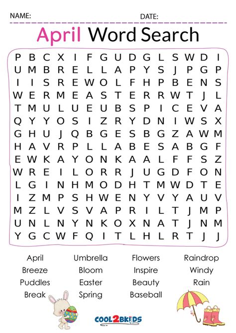 Printable April Word Search Cool2bkids
