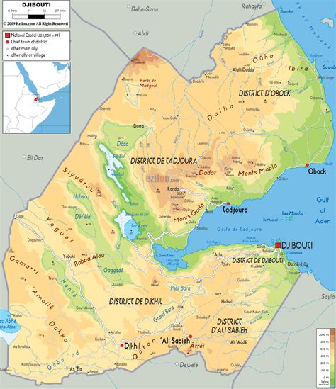 Physical Map Of Djibouti Ezilon Maps