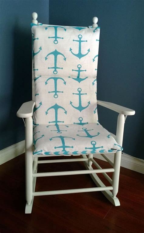 Barnett rocking chair cushions are filled with latex foam for a more comfortable rocking chair pad that never goes flat! Rocking Chair Cushion Blue Nautical Anchor Chevron by ...
