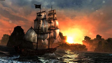 Assassins Creed Iv Black Flag Sunset Boat 4k Ultra Hd Fondo De
