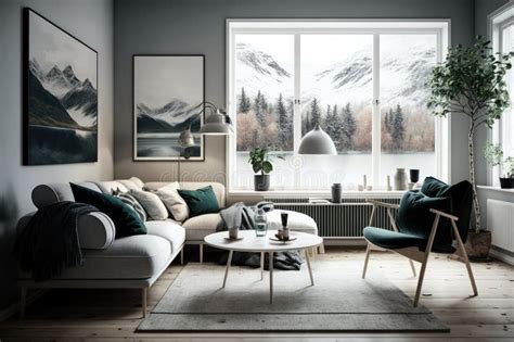Modern Scandinavian Living Room Interior 3d Render Generative Ai