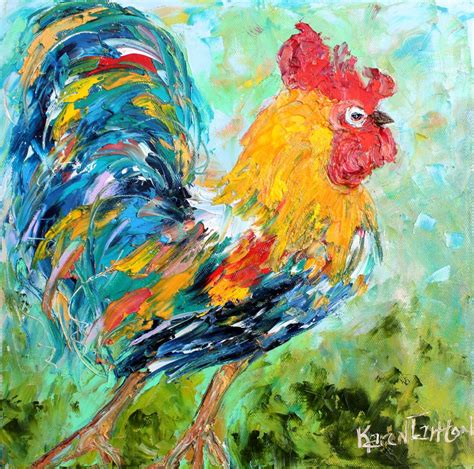 Rooster Painting Original Oil Abstract Palette Knife