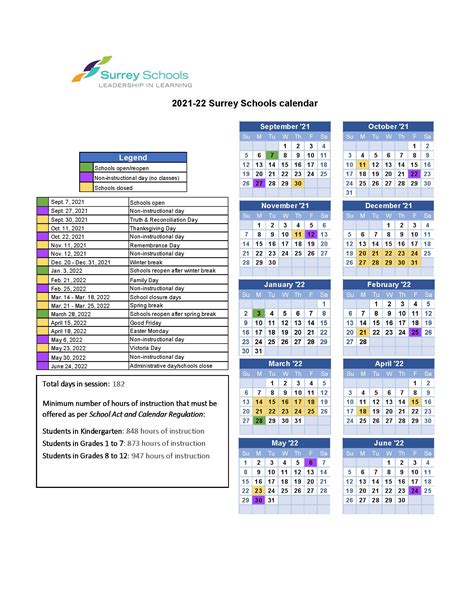School Calendar Surrey Schools