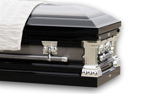 Knight Black Casket In Black And Silver Finish With White Interior