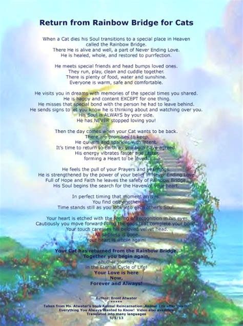 Apr 06, 2016 · 'rainbow bridge' is a lovely prose poem written for anyone who's suffered the loss of a beloved pet. Pin by Cheryl Schilling on loved ones | Pet loss cat, Cat ...