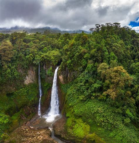 Aerial View Of The Catarata Del Toro Waterfall In Costa Rica Stock