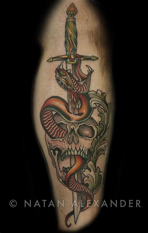 Traditional Skull And Dagger With Snake By Natan Alexander Witch City Ink