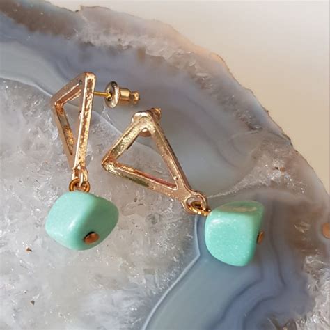 Turquoise Howlite Gemstones And Gold Triangle Earring S