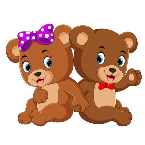 Two Cute Bears Premium Vector