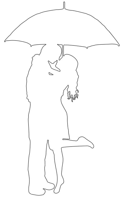 Couple Under Umbrella Black Silhouette Printable