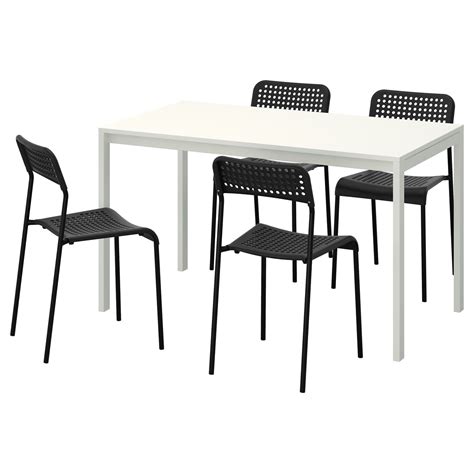 The backrest has the same shape as the legs of ingatorp table and gives the modern chair a traditional touch. MELLTORP / ADDE Table and 4 chairs - white, white black - IKEA