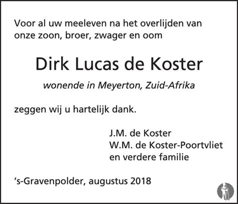 Dirk Lucas De Koster 01 07 2018 Overlijdensbericht En Condoleances