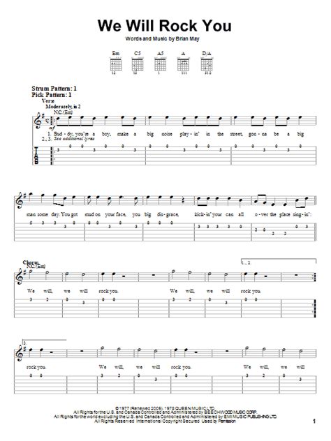 Download tablature and sheet music for fingerstyle guitar songs. We Will Rock You by Queen - Easy Guitar Tab - Guitar Instructor