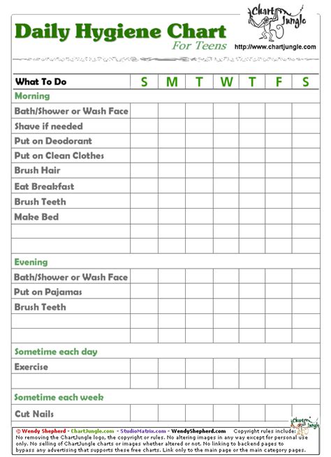 Teen Daily Hygiene Chart Planner