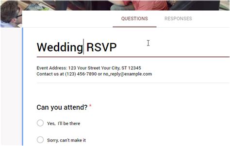 If you are having a family or a business party, use the google party invitation template to create a form. How to create a wedding RSVP form using Google Forms ...