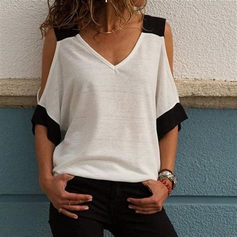 cheap women s fashion strapless v neck short sleeve t shirt women s tops joom