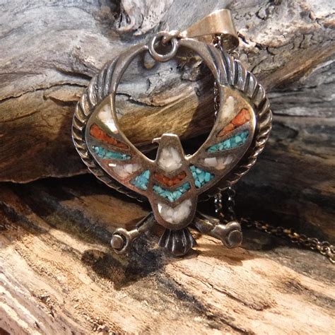 Large Vintage Navajo Turquoise Eagle Pendant Necklace Grams