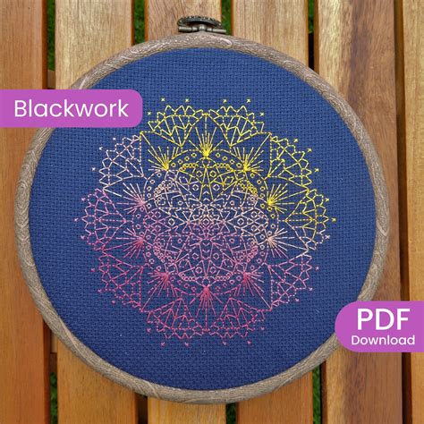 Modern Blackwork Mandala Flower Chart Mandala Cross Stitch Etsy