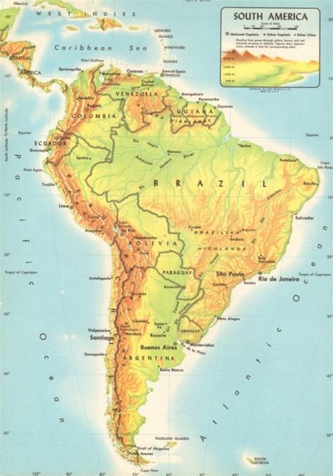 Items Similar To Vintage Physical Map Of South America