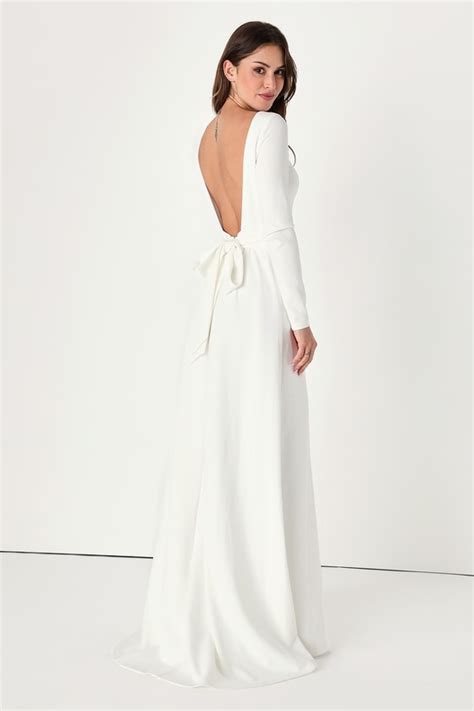 White Backless Maxi Dress Luxe Bridal Boat Neck Maxi Dress Lulus