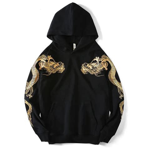 Histrex Men Hoodie Embroidery Chinese Dragon Japanese Harajuku Style