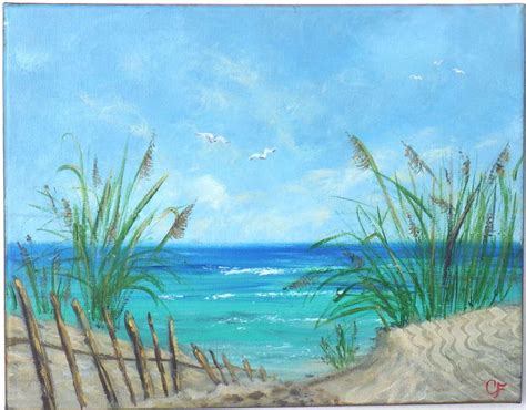 Tropical Beach Ocean Painting With Turquoise Water Sand Dunes Sea