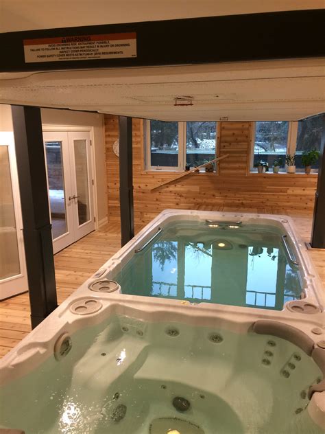 A Beautiful Indoor Swim Spa Install Complete With Automatic Cover From Covana Hot Tub Swim