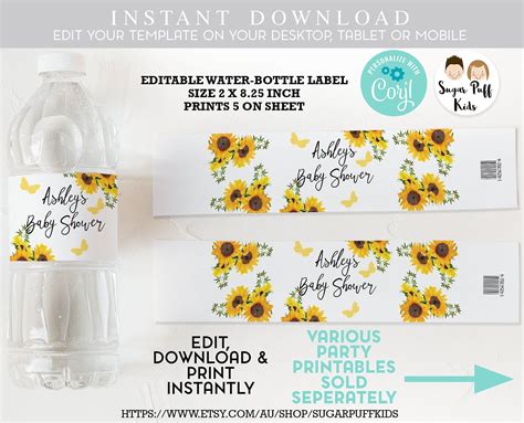 Order $50 or more and get free shipping on your baby shower labels. Sunflower baby shower water label, Sunflowers water bottle ...