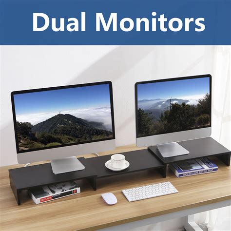 dual monitor stand desk riser computer tv pc laptop multi desktop stand storage organizer