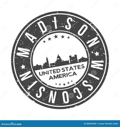 Madison Wisconsin Usa Stamp Logo Icon Skyline Silhouette Symbol Round