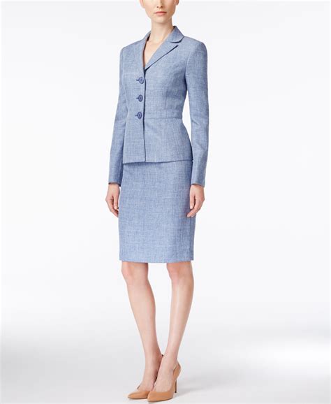 Le Suit Melange Textured Three Button Skirt Suit Reviews Wear To