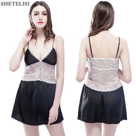 Shetelisi New Designs Lace Satin Chiffon Womens Nightgown Slinky