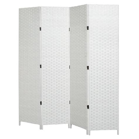 Myt 3 Panel Folding White Wood Room Divider Standing Woven Privacy Screen