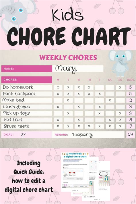 Printable Chore Chart With Cute Little Elephant Reward Chart Make It