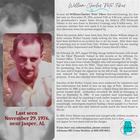 William Charles Pete Fikes Alabama Cold Case Advocacy