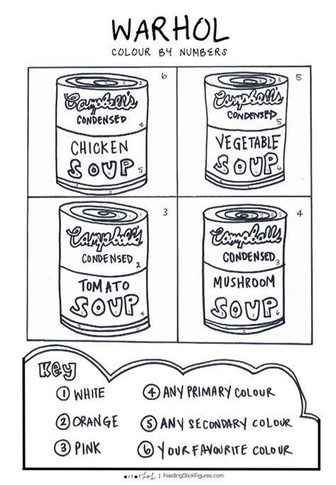 Warhol Soup Can Colouring Sheet Feedingstickfigures Pop Art Colors