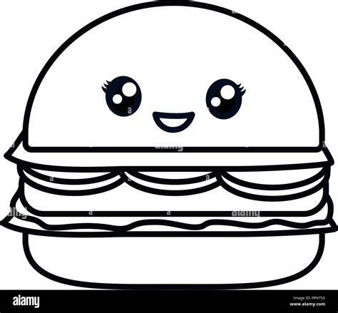 Kawaii hamburger Symbol auf weißem Hintergrund Vector Illustration