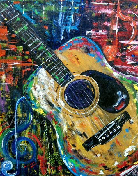 Acoustic Guitar Art Original Colorful By Jessicabarrierart On Etsy