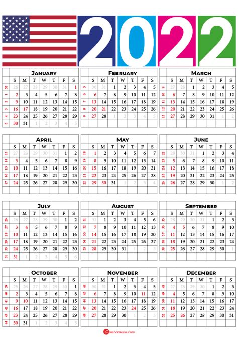 2022 Calendar Usa With Holidays And Weeks Numbers