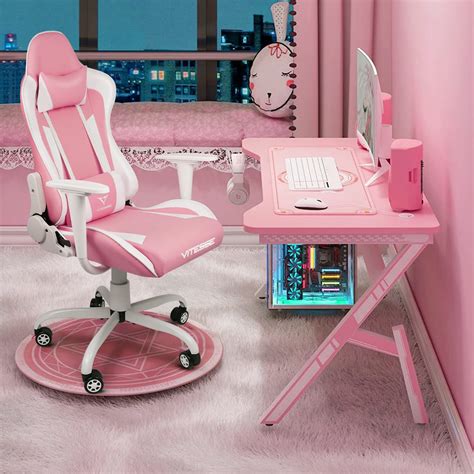 Pukami Pink Gaming Chair Cute Kawaii Gaming Chair For Girl Ergonomic Office Desk Chair Racing