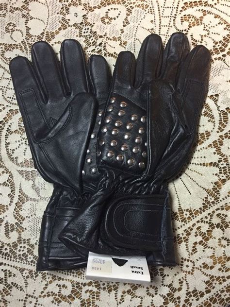 Kuna customs black retro motorcycle gloves, bobber cafe racer brat style. Vintage RGC Motorcycle Leather Gloves Studded Palms ...
