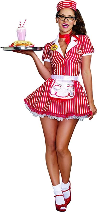 Amazon Com Dreamgirl Women S Sexy S S Retro Striped Burger Waitress Costume Diner Doll