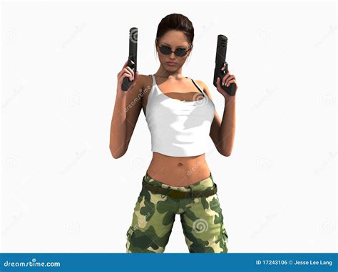 Soldier Woman Holding Guns Stock Illustration Illustration Of