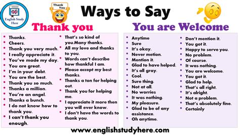Ways To Say Thank You And You Are Welcome English Vocabulary Words Learning Learn English