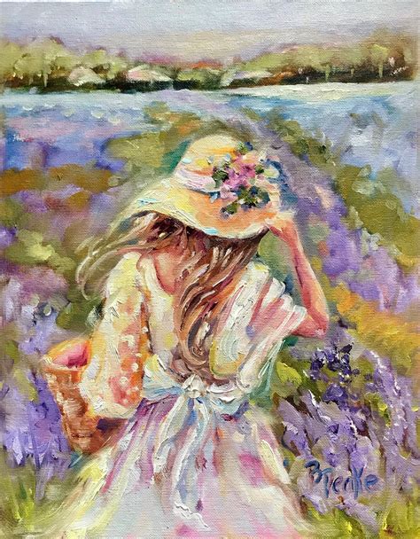 Original Art Oil Painting Woman With Hat In Field Of Etsy Simple Oil