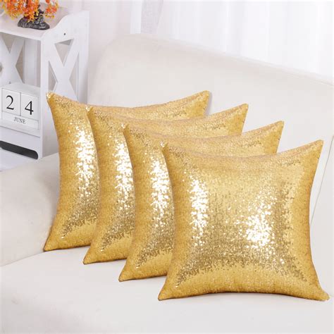 18 Decorative Glitter Sequin Throw Pillow Cover Cushion Covers Gold 4